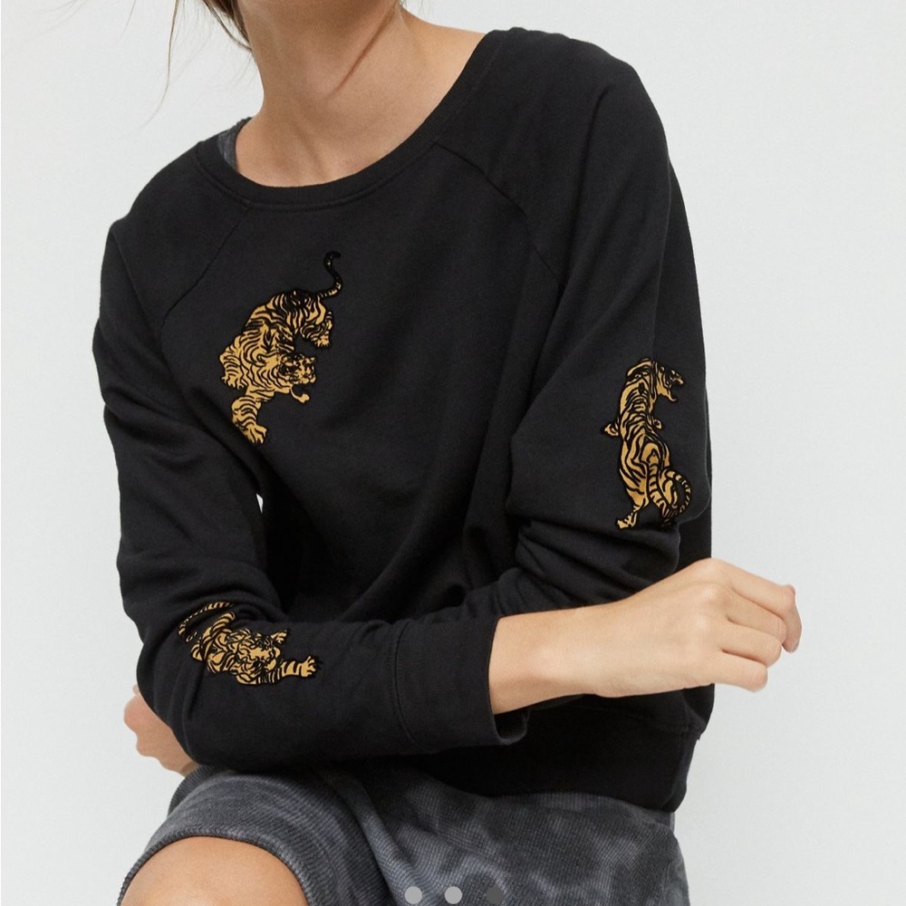 Black Tigers Flocked Sweatshirt, Backwhen by Anthropologie